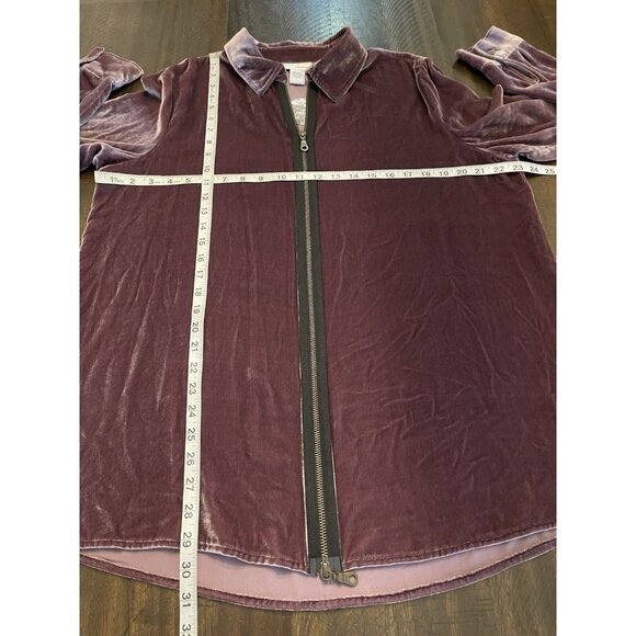 Soft Surroundings Purple Velvet Long Sleeve Zip Up Tunic Blouse Silk Blend Large - Picture 4 of 8